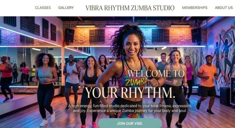 Zumba studio website design example — Vibra Rhythm, with class schedule and memberships