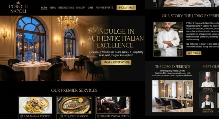 Restaurant website design example - LOro Di Napoli, with menu, gallery and online table reservations