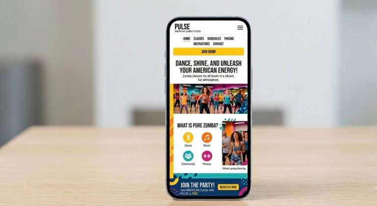 Fitness and Zumba studio website design example - class schedule and online booking